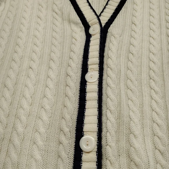 Vintage Loubella Extendables White Dk Blue knit cardigan sweater M - Picture 5 of 13